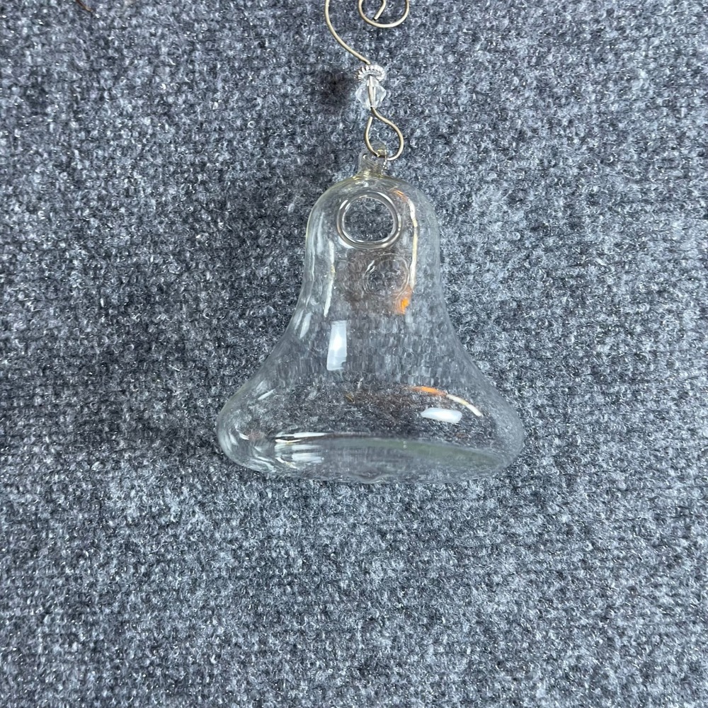 Hand Blown Clear Glass Bell Ornament with Wire Hanger and Bead Accent
